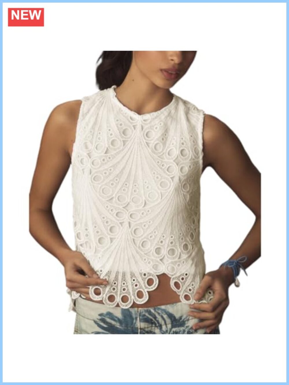 VAOYIU Lace Tank Top Womens Sleeveless Embroidered Eyelet Blouse